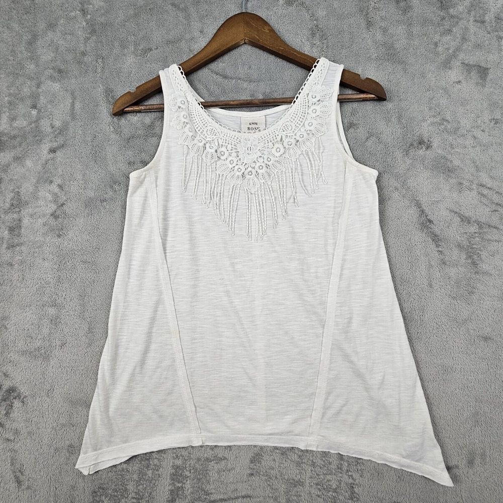 Knox Rose Tunic Tank Women XS White Crochet Lace Fringe Coastal Cowgirl Festival